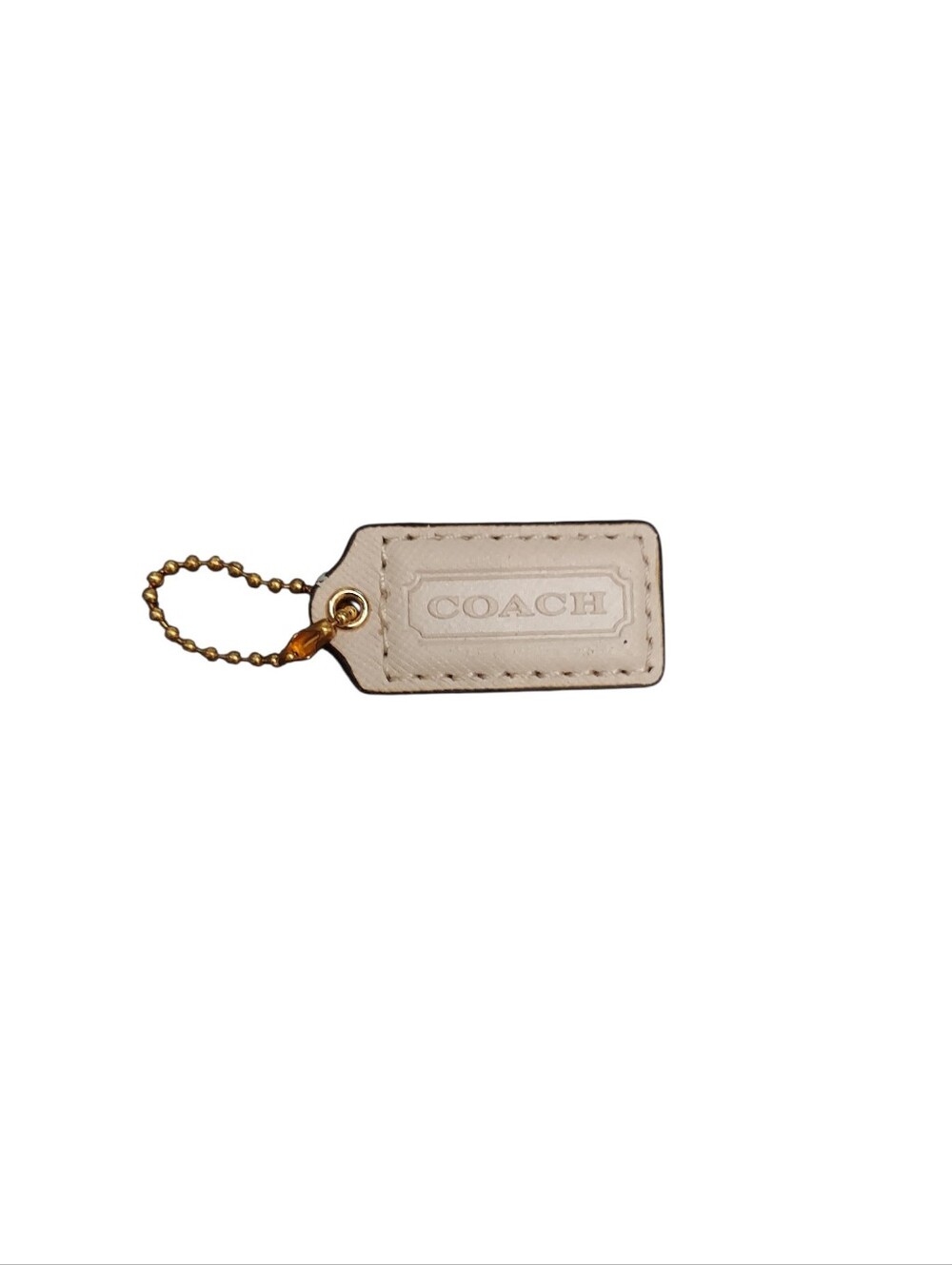 Coach Beige Leather Hangtag With Brass Chain Measures 2" X 1" Like New